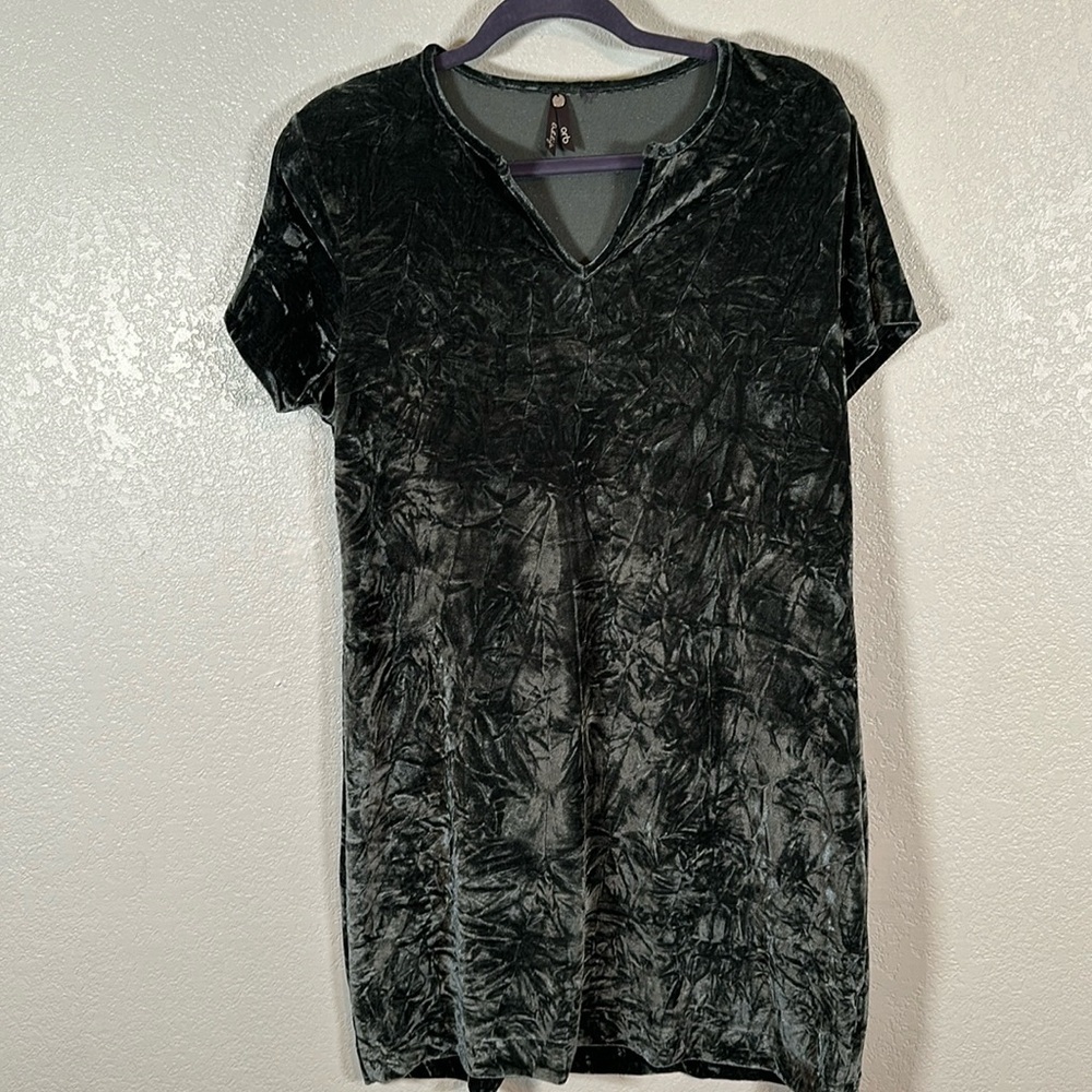 Orb Slate Gray Crushed Velvet Notch Collar Dress Size Large
